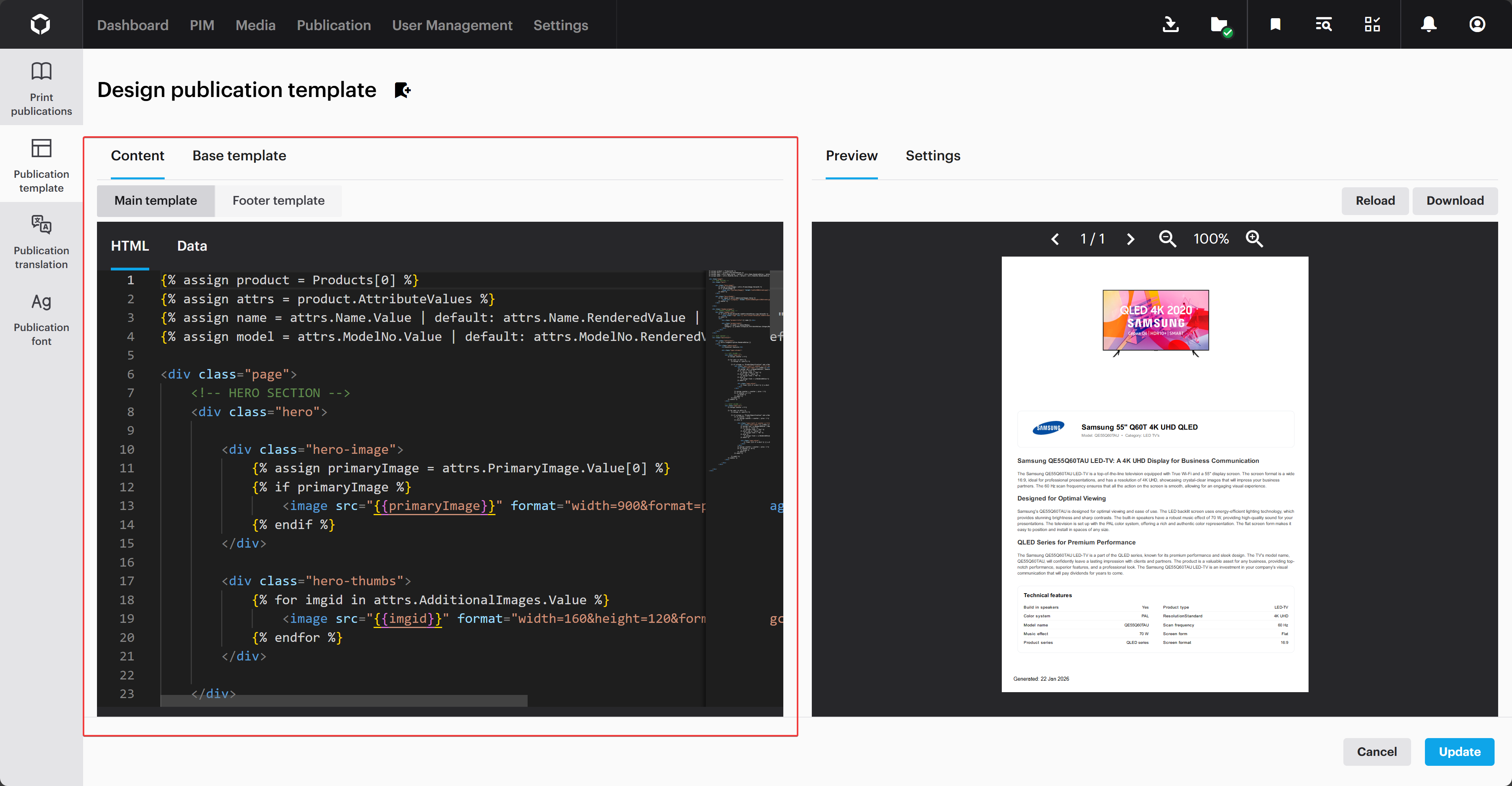 Inside the publication template designer