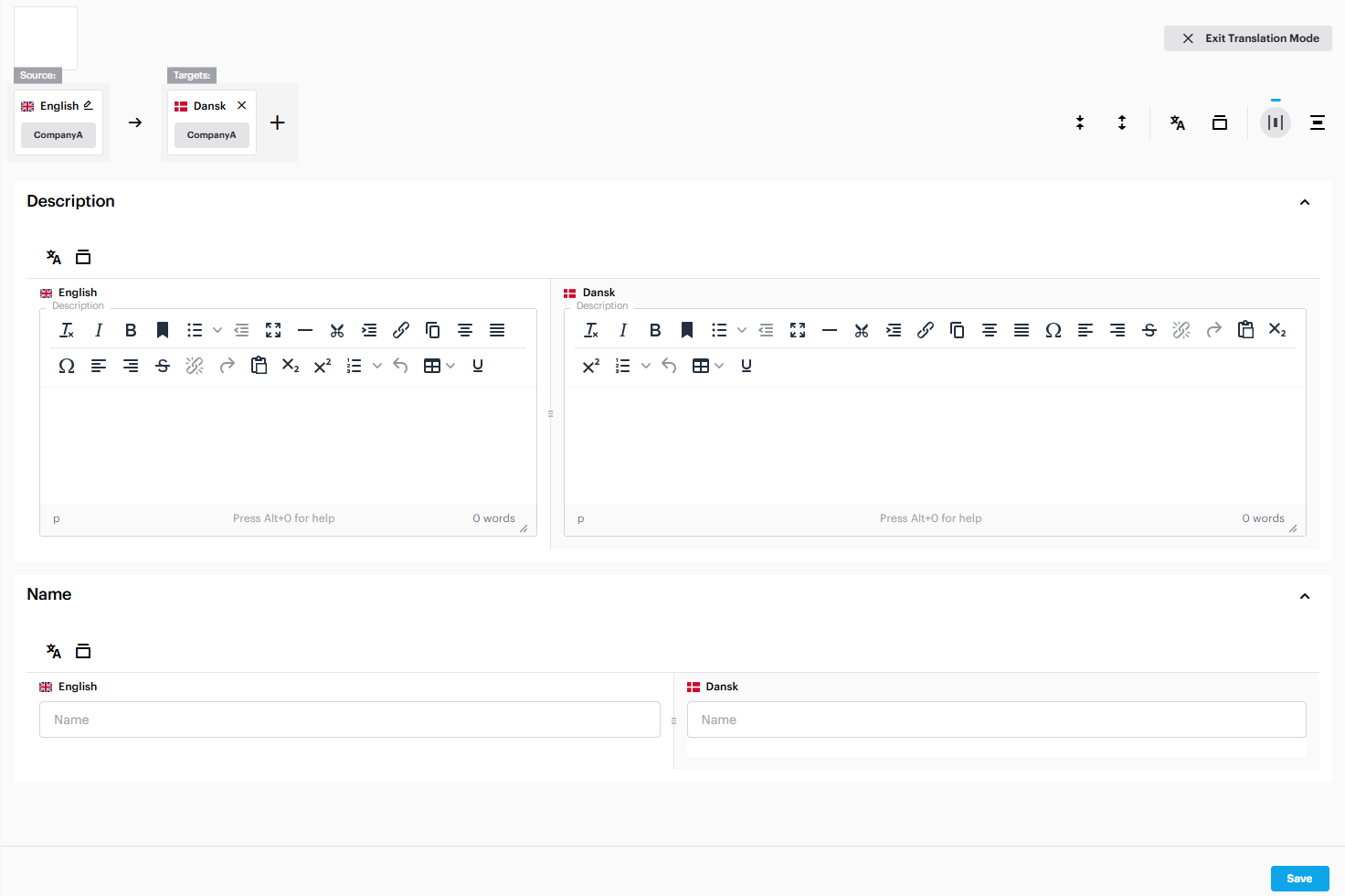 The translation viewer that appears after enabling translation mode