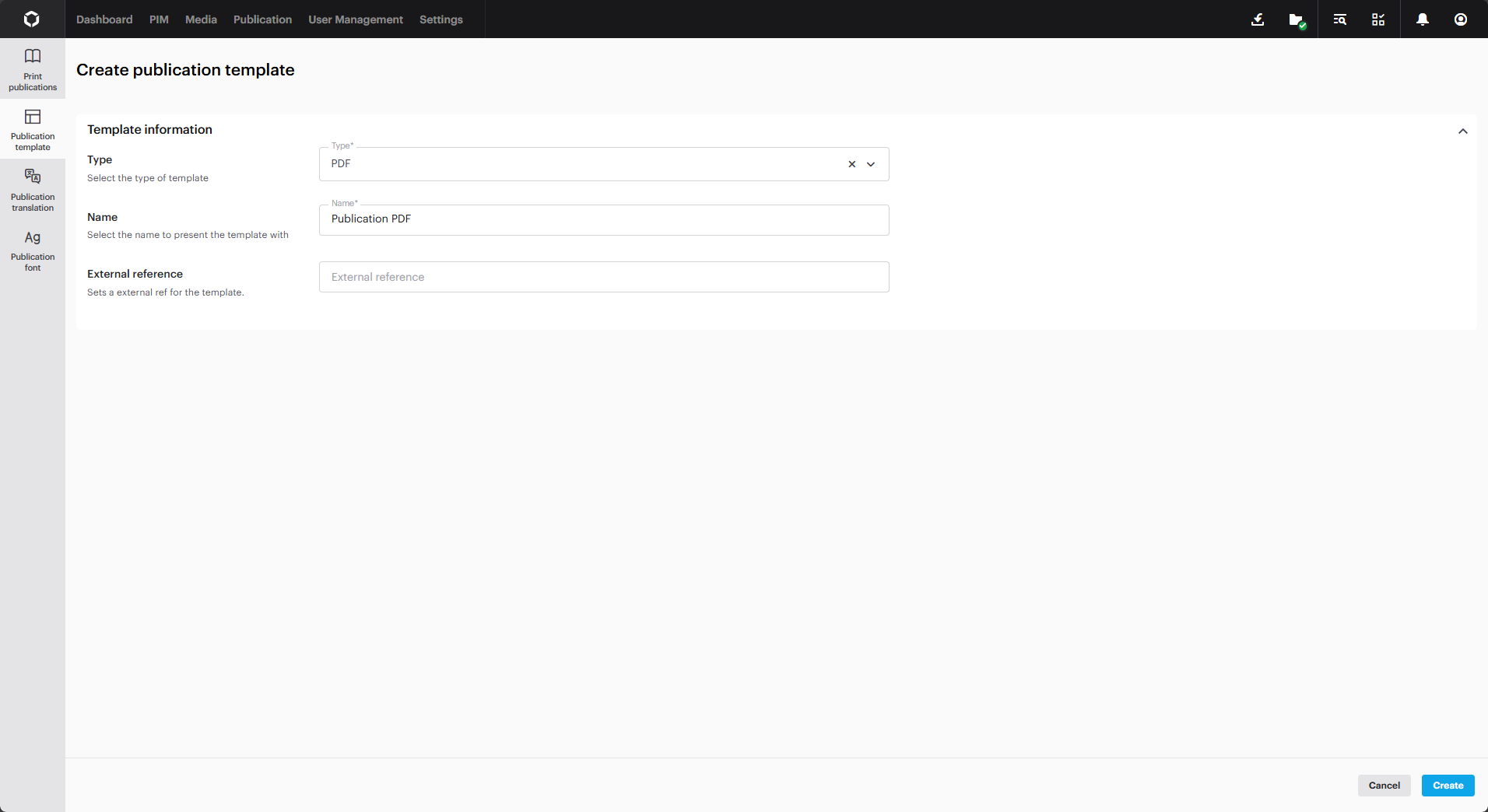 The publication template settings