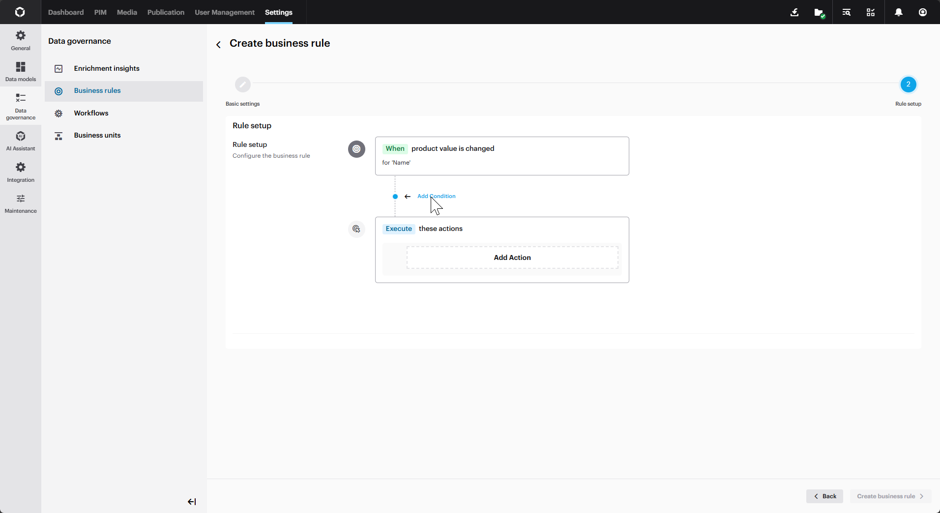 The business rule editor window