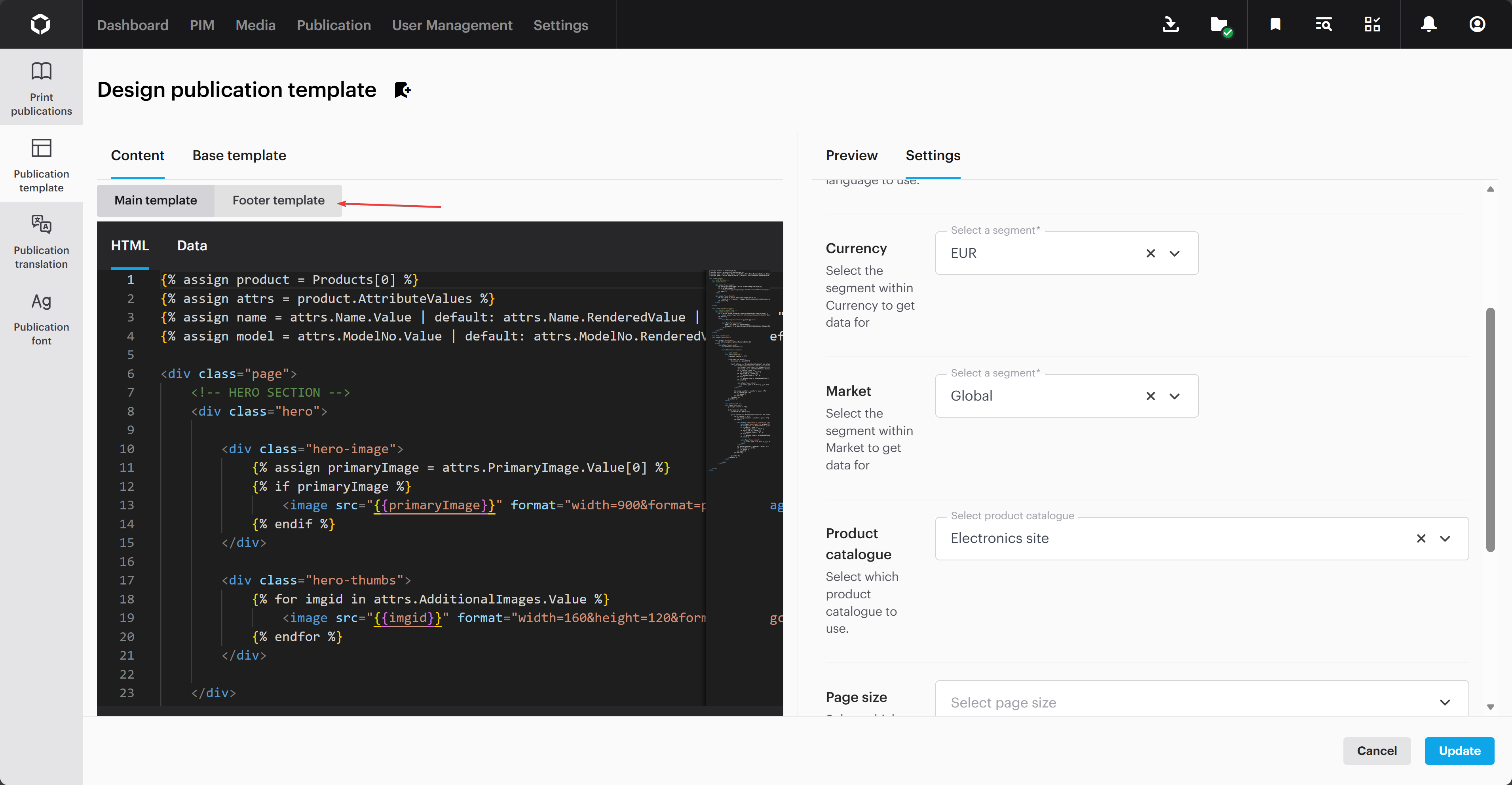 Inside the template designer